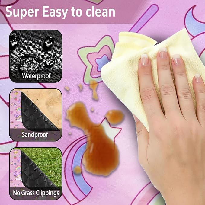 Extra Large Picnic Outdoor Blanket 60''x80'' Pink Unicorn Waterproof and Sandproof Picnic Mat for Beach Foldable Camping Accessories for Grass Lawn Park