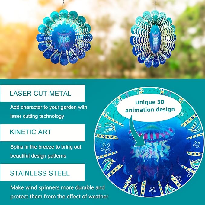 Jellyfish Metal Wind Spinners -Jellyfish Gifts for Women Mom Grandma Wife, Hanging Animations Wind Spinner for Outdoor & Indoor Decorations, 12 inch for Ornament Gifts