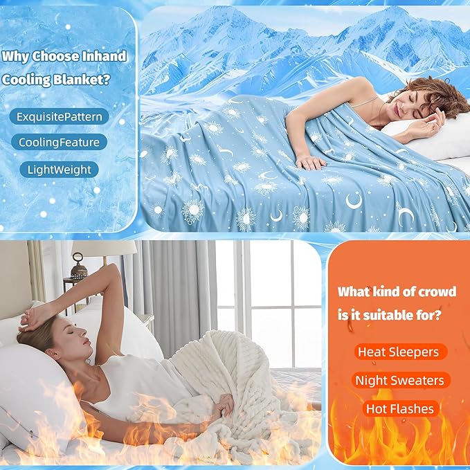 inhand Cooling Blanket Queen Size (90"x90") - Cooled Blankets for Hot Sleepers Lightweight Breathable Summer Blanket for Sleeping Night Sweats to Keep Cool in The Heat -Light Blue