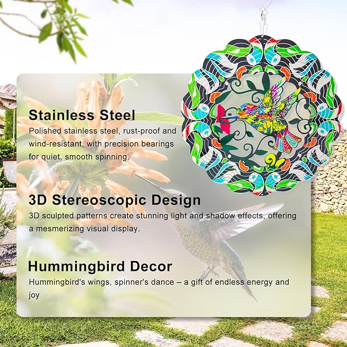 Hummingbird Large Metal Wind Spinners - Hummingbird Gifts for Women Mom Grandma Wife,15 Inch Hanging Wind Spinner for Outdoor & Indoor Decorations, Wind Spinner for Christmas Ornament Gifts
