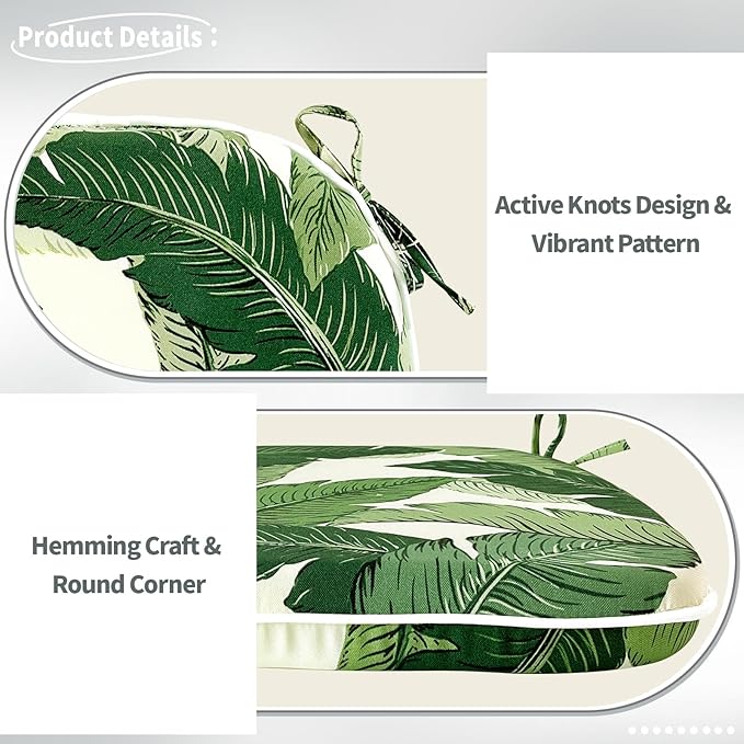 Indoor/Outdoor Chair Cushions 16x17 Inch, Patio Chair Cushions with Ties, All Weather Seat Cushions for Patio Furniture Home Garden Chair Use, Set of 2, Swaying Palms Green