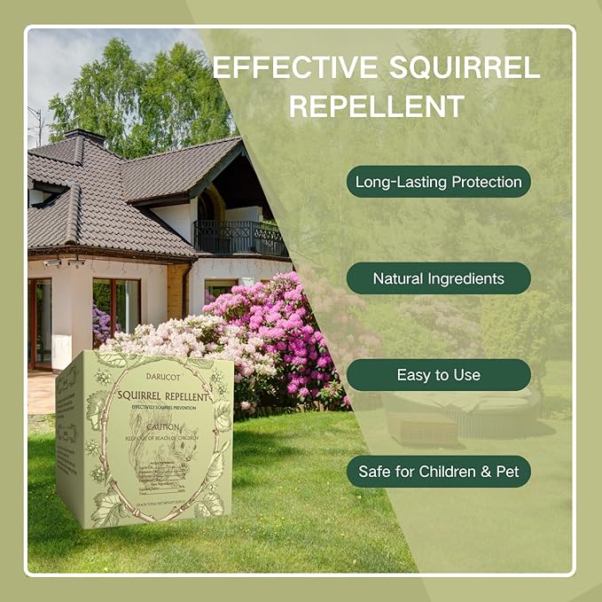 All-Natural Squirrel Repellent 12 Pcs for Outdoor & Indoor Use – Powerful Chipmunk & Rodent Deterrent for Attic, Garden, Cars, and Bird Feeders – Safe for Pets, Lasting 30-60 Days Protection