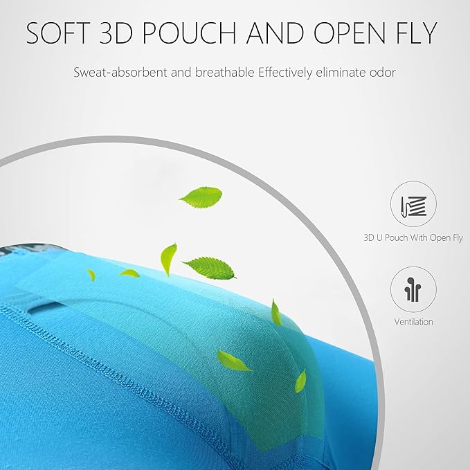 BAMBOO COOL Men's Ultra Breathable Underwear,No Riding Up Boxer Briefs with ComfortFlexible Waistband,Multipack