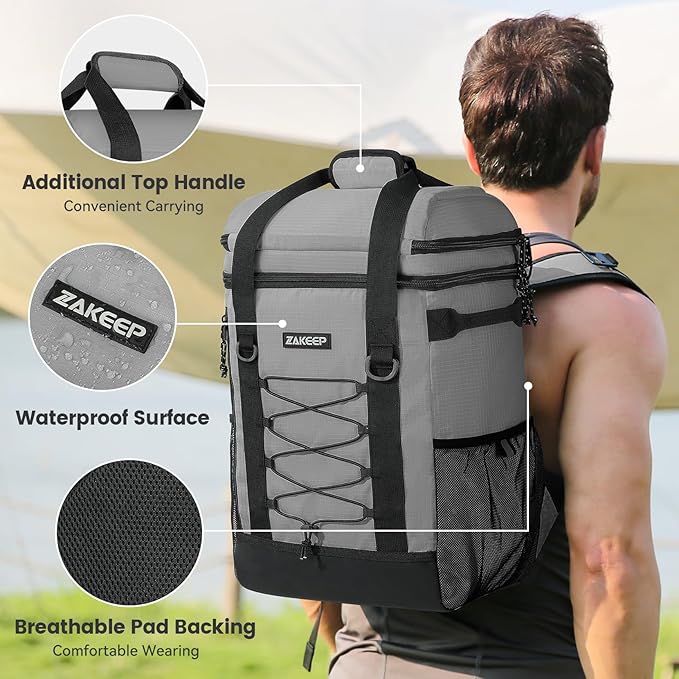 Cooler Backpack, 36 Cans Multifunctional Leakproof Cooler Backpack with Padded Top Handle, Mesh Pocket for Camping BBQ