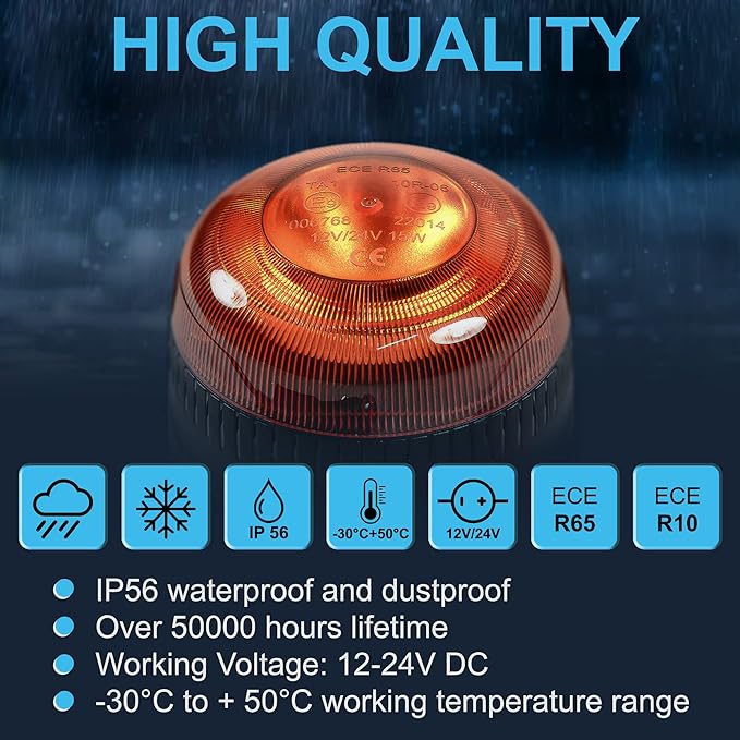 HQRP Amber Beacon Flashing Caution Safety Warning LED Light Screw Mount, Emergency Strobe Construction LED Lights for Vehicles, Truck, Golf Cart, Tractor, Postal Car, ATV, UTV, Snow Plow, Forklift