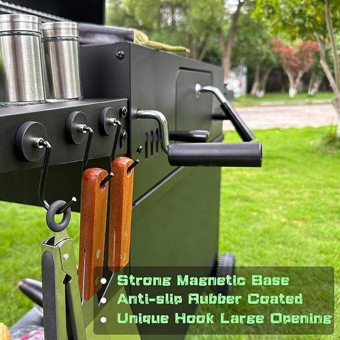 Smoker Grill Hooks 4 Pack Heavy Duty,Non-Slip Magnetic Hook for Grill Utensils,Strong Magnetic Hooks for Traeger Blackstone Pit Boss Camp Chef Z Grills BBQ Grill Accessories