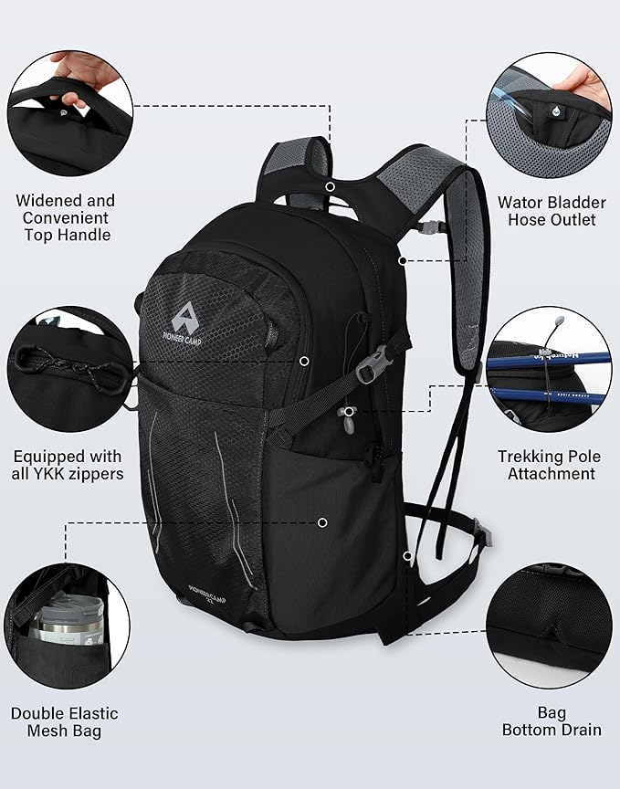 Pioneer Camp Hiking Backpack 22L Small Hiking Hydration Gear Lightweight Camping Backpack Travel Daypack for Women Men