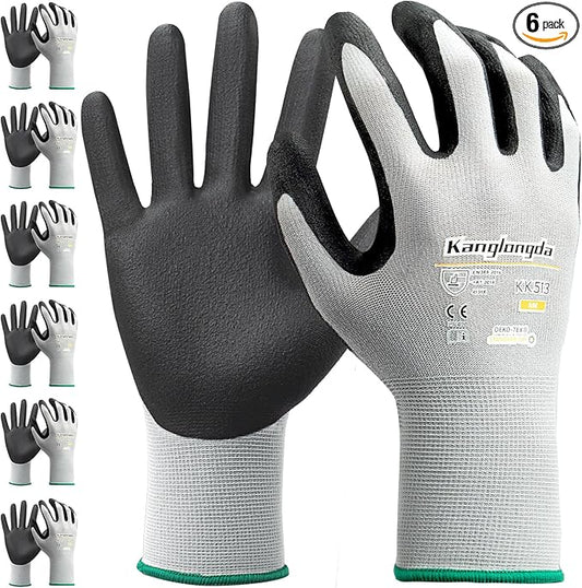 6-Paris Small Work Gloves for Men and Women, Nitrile Coated Safety Protective Gloves with Grip, Ideal for Gardening, Warehouse, Mechanic, Light Duty Construction Work