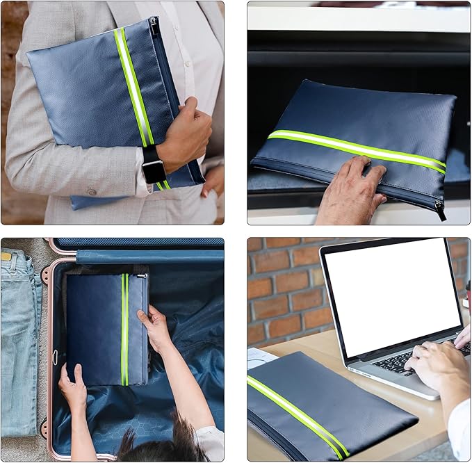 Fireproof Document Bag – 3 Pack (15" x 11", 13" x 9.7", 10.5" x 8") Fireproof & Water- proof Document Organizer | Document Holder with Zipper Secure for Cash, Passports, Check& More