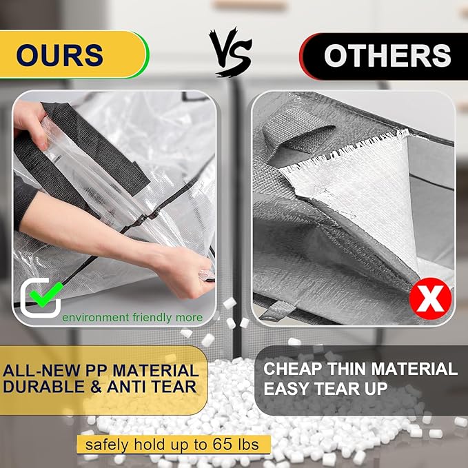 Clear Storage Bags with Zipper, 2 Pack Large Moving Bags Heavy Duty Extra Large, Plastic Storage Totes for Clothes, College dorm Packing Bags with Strong Handles