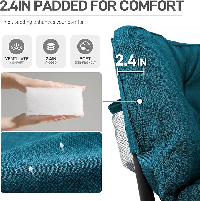 EVER ADVANCED Double Camping Chair for Adults, Padded Folding Camping Love Seat with Side Pocket Portable Camping Couch, Two Person Heavy Duty Folding Outdoor Chair with Cushion,Support 600lbs,Green