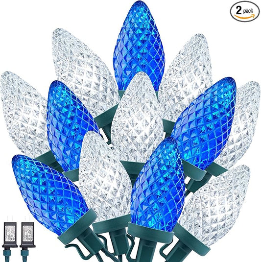 2 Pack C9 LED Christmas String Lights - Each 82ft 100 LED Outdoor String Lights with Timer and 8 Lighting Modes, Plug in Extendable Roofline Lights String for Outside Yard Christmas Holiday Decor