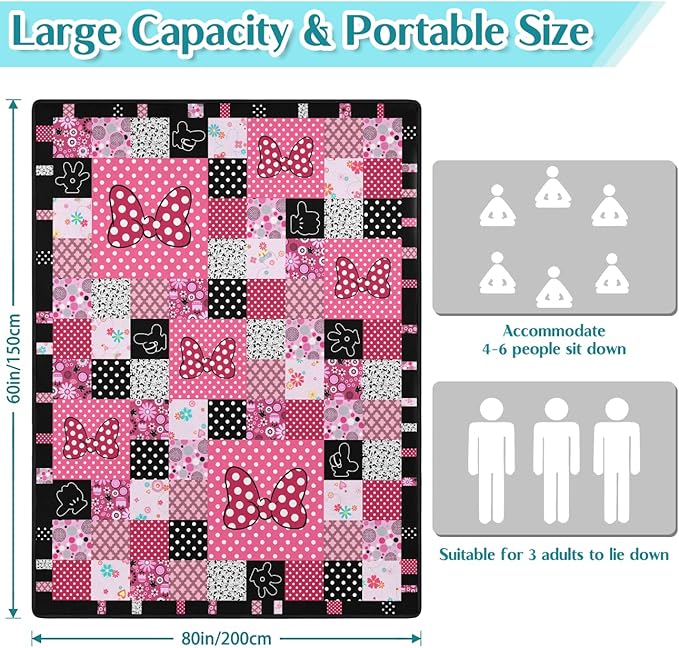 Pink Picnic Blankets Waterproof Foldable, 60″X80″ Checkered Thick Picnic Mat Outdoor Blanket for Grass, Cute Beach Blanket Sandproof Picnic Accessories for Camping Party Park Girls Gifts