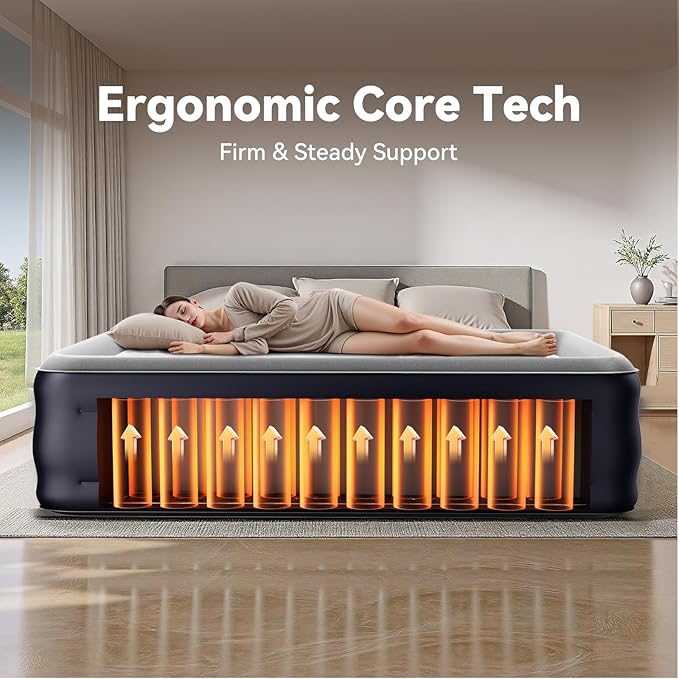 DIVON Twin Air Mattress with Built in Pump Raised, 2 Min Self Inflatable Mattress, 18’’ Blow up Mattress for Adults, 330 LBS Portable Air Bed for Guest, Camping, Travel & Floor, Dark Blue