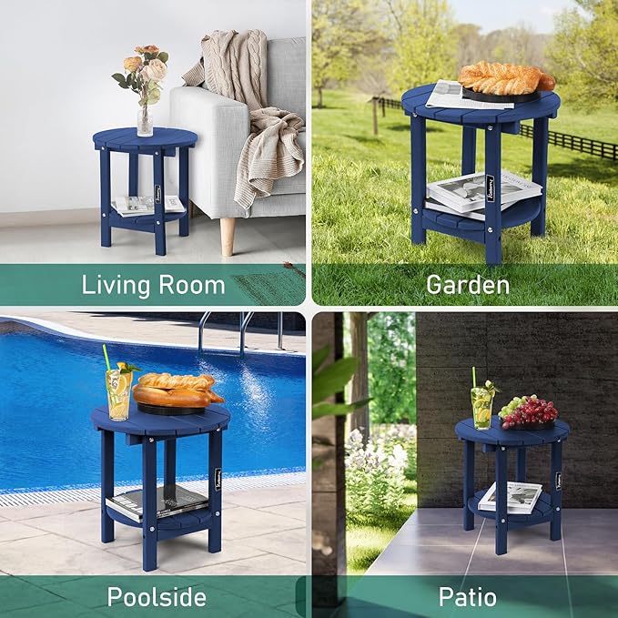 FUNBERRY Outdoor Adirondack Side Table, 2-Tier Patio End Tables, HDPE All Weather for Outside