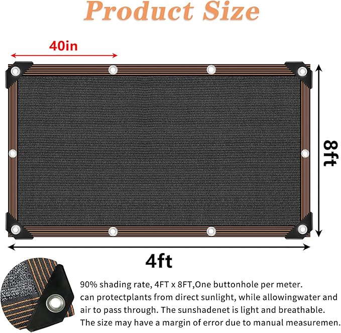 90% Black Shade Cloth for Patio, 4x8 FT Mesh Tarp Sun Shade Cloth with Grommets, Sun Protection Sail for Garden Greenhouse Pergola Barns Kennel Patio Outdoor Neting Cover