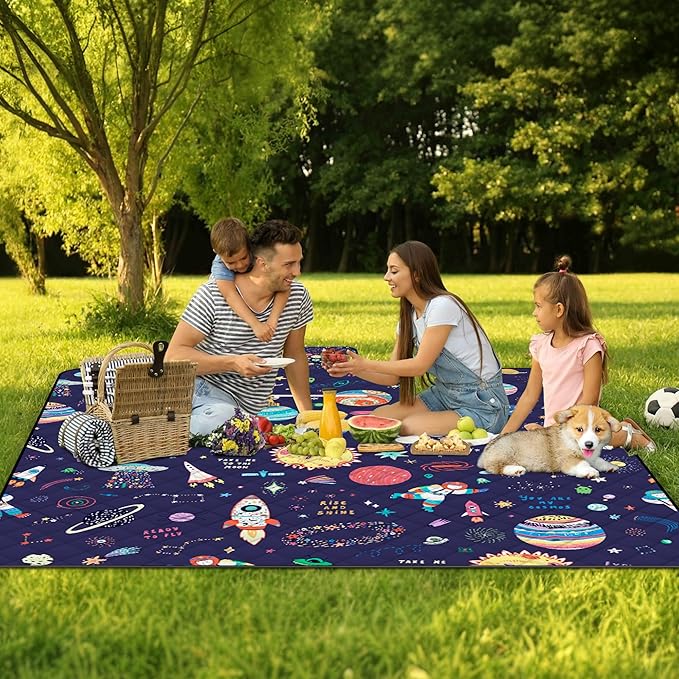 Extra Large Picnic Blanket Waterproof,80"x 80"Foldable Machine Washable Beach Blanket,Outdoor Blanket for 6-8 Adults,Suitable for Indoor Crawling,Park Beach,Camping,Hiking,Family Travel(Starry sky)