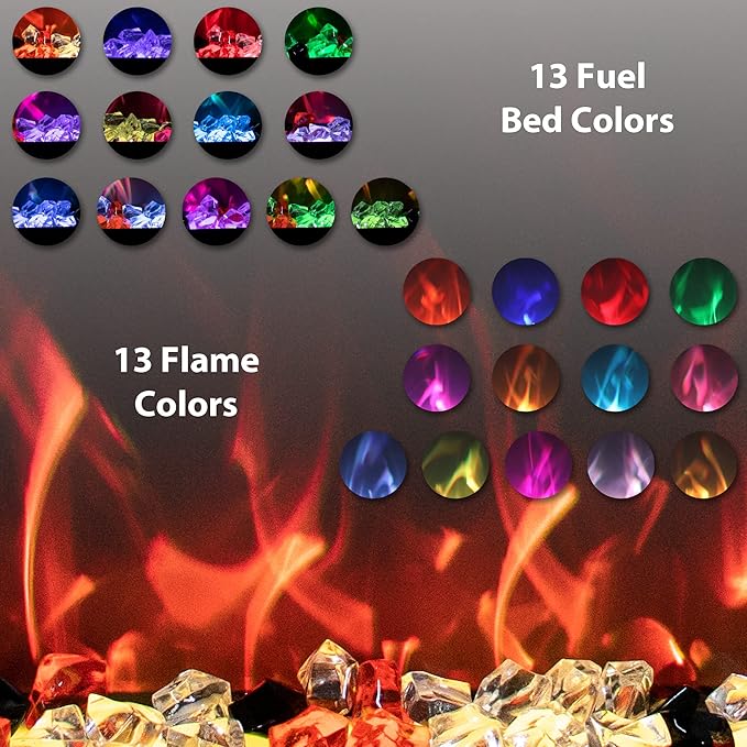 42" Electric Fireplaces Inserts, Recessed & Wall-Mounted Fireplace Heater with Thermostat, Multicolor Flames,Timer, Log & Crystal, 750/1500W
