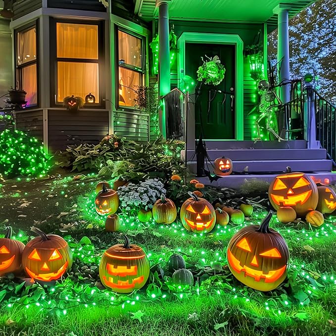 JMEXSUSS 250 LED Green String Lights - 91.5ft Halloween Lights Outdoor Waterproof, 8 Lighting Modes, Connectable Halloween Tree Light for Yard Patio Party Christmas Decorations