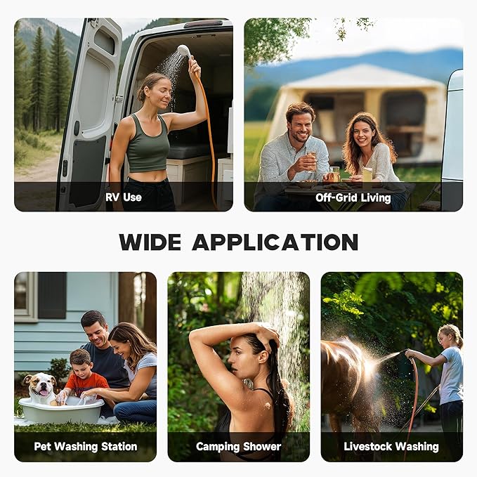 DARTMOOR LPG Portable Water Heater, Outdoor Tankless Propane Water Heater with Adjustable Flow & Showerhead, 1.6gpm Camping LPG Heater for Hot Water, Battery Powered Propane Shower Heater for Outdoor