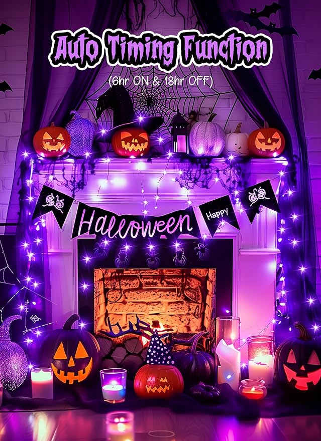 Halloween USB Fairy Lights Plug in, 33Ft 100 LED Twinkle String Lights with Remote and Timer, Waterproof 8 Modes for Bedroom Home Party Ghost Haunted House Indoor Outdoor Decorations, Purple