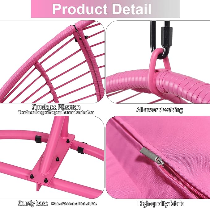 Hanging Egg Chair with Stand - Egg Swing Chair Outdoor Indoor Patio Wicker Chair Swing Hammock Egg Chairs 400lbs Capacity for Outside Patio, Bedroom, Garden and Balcony (Pink, 2P)