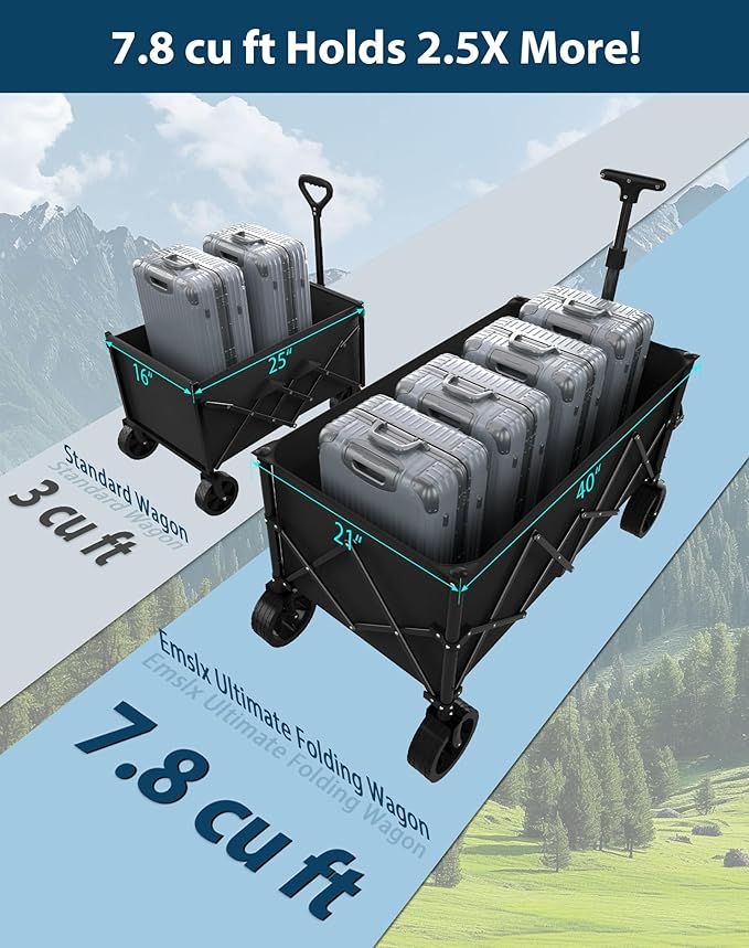 7.8 cu ft Extra Large Wagons Carts Foldable with 360lbs Weight Capacity Heavy Duty Beach Wagon with Big Wheels for Sand All Terrain Collapsible Folding Utility for Camping, Garden, Sports, Shopping