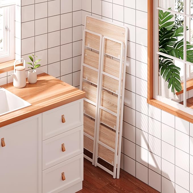 4NM No Assembly Folding Bookshelf, 4-Shelf 54" H Collapsible Foldable Bookcase Storage for Small Spaces, Natural White