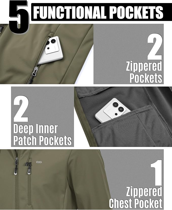 33,000ft Men's Softshell Jacket with Hood Waterproof Windbreaker Lightweight Rain Shell Jacket for Outdoor Hiking Travel