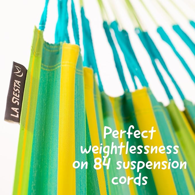 La Siesta® Large Double Brisa Classic Hammock & Tree Mount, Trees Beams Posts Suspension Kit, Indoor Outdoor Hammock Swing, Weather Resistant, Lime