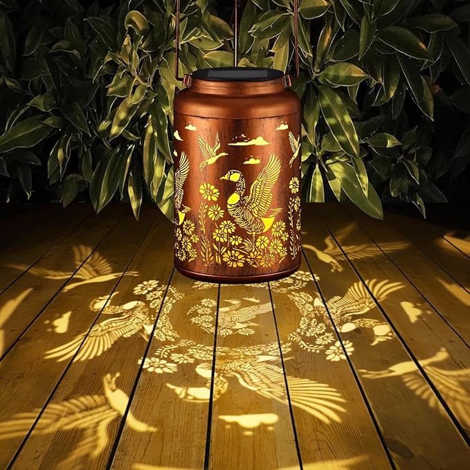Solar Lanterns Outdoor Waterproof Garden Decor Birthday Gifts for Women Mom Grandma Hanging Lights Metal Decoration Outside for Yard, Patio,Backyard,Porch(Wild Goose)