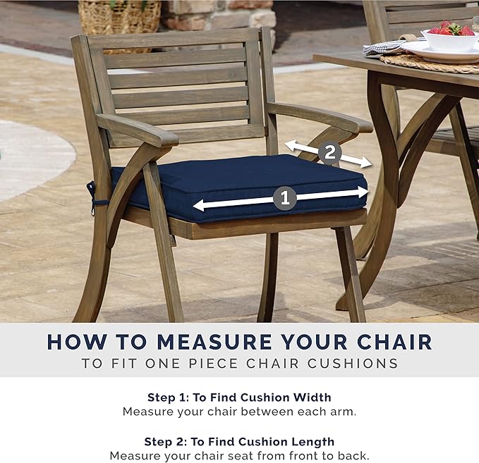 Arden Indoor/Outdoor Seat or Rocking Chair Cushion, 19 x 18, Water Repellent, Rain Proof, Fade Resistant Cushion for Rocking or Dining Chairs Sapphire Blue Cabana Stripe