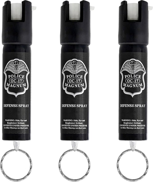 Police Magnum Small Pepper Spray Self Defense Safety Tool- Strong Built-in Keychain Holder- Compact Discreet Canister- Made in The USA- 1 Pack 3/4oz Twist Lock Keyring