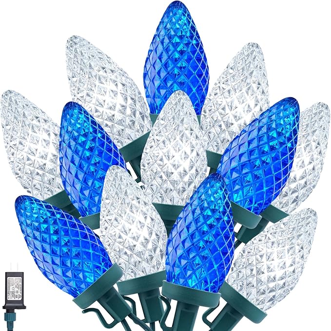 C9 LED Christmas String Lights - 82ft 100 LED Outdoor String Lights with Timer and 8 Lighting Modes, Plug in Extendable Roofline Lights String for Outside Yard Porch Christmas Holiday Decoration