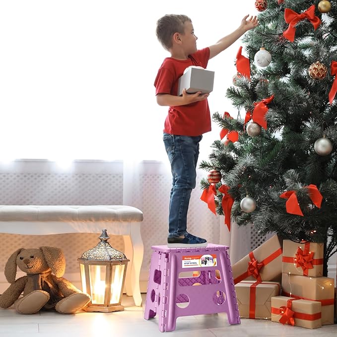 ACSTEP 13 Inch Folding Step Stool,Foldable Step Stools for Kids and Adults 300 LB Capacity, 300 LB Capacit Suitable for Kitchen Fishing (Light Purple)