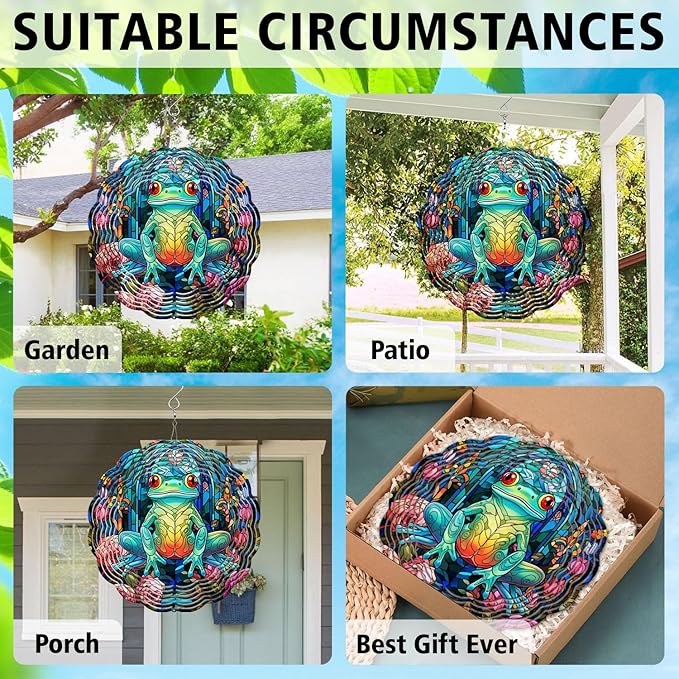 Frog Yard and Garden Wind Spinner, Unique 3D Hanging Frog Wind Spinner