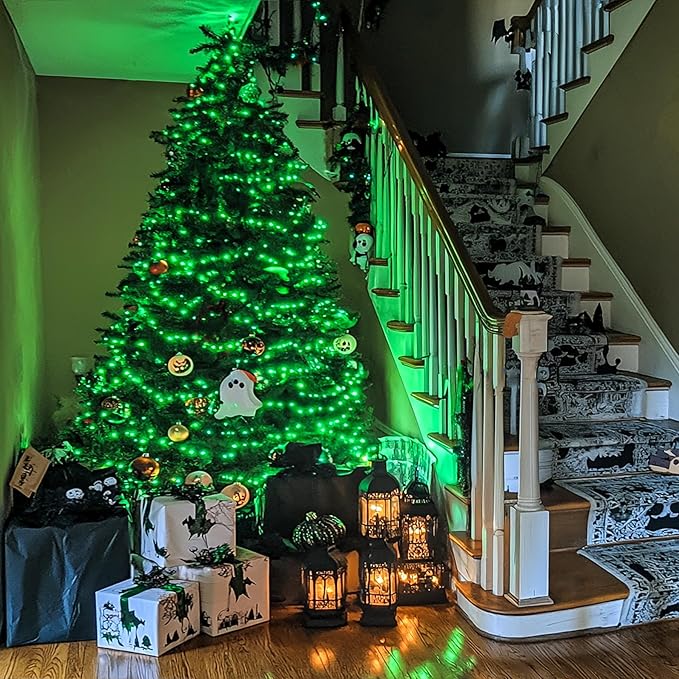 JMEXSUSS 250 LED Green String Lights - 91.5ft Halloween Lights Outdoor Waterproof, 8 Lighting Modes, Connectable Halloween Tree Light for Yard Patio Party Christmas Decorations