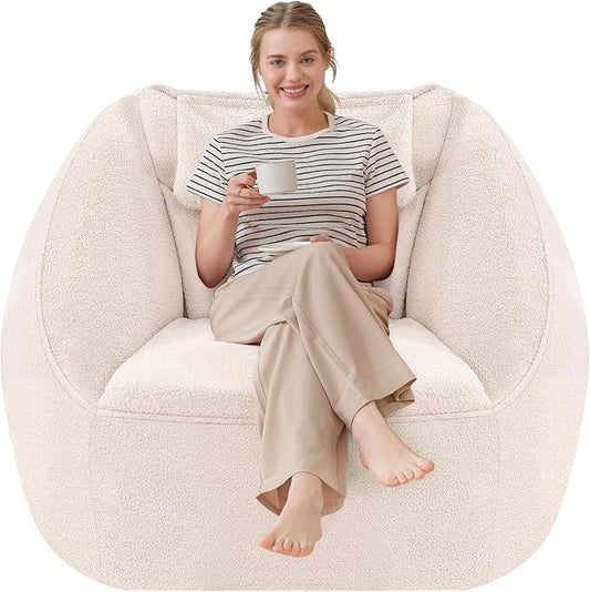 HABUTWAY Inflatable Bean Bag Chairs for Adult Blow up Chair Portable Inflatable Bean Bag Couch w/Electric Air Pump,Handle & Side Pocket for Movie Night Reading Gaming Living Room - Beige