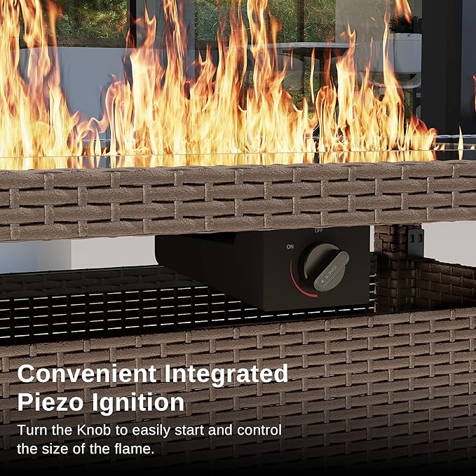 EAST OAK 57" Gas Fire Pit Table, 60,000 BTU Propane Fire Pit w/Large Tempered Glass Desktop, CSA Certified Outdoor Patio Fire Table with 9.2lb Glass Stone & Removable Lid, Chocolaty Coffee