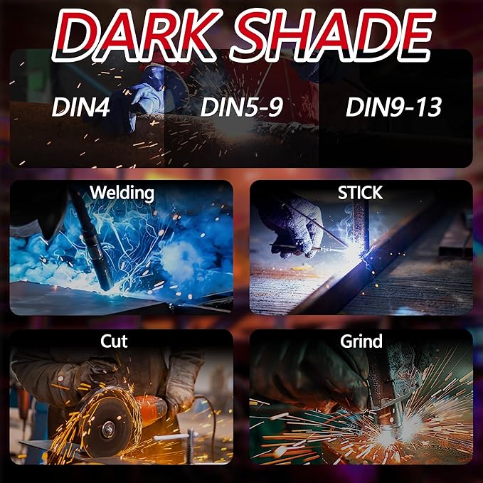 Auto Darkening Welding Helmet with Large Viewing Screen, Solar Powered, Adjustable Shade Range 9-13, Lightweight Welding Mask for TIG MIG ARC Plasma Cutting