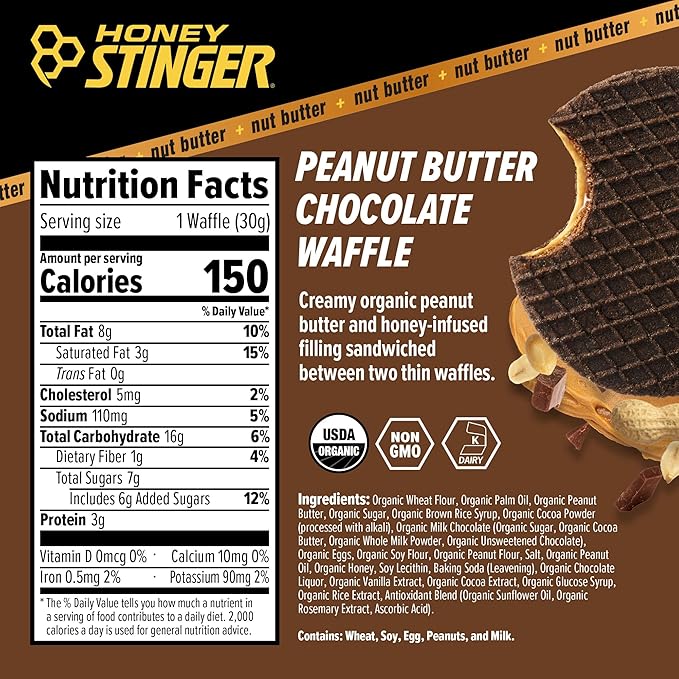 Honey Stinger Organic Peanut Butter Energy Waffle Variety Pack, 6 Pack Each of Peanut Butter, PB Chocolate and PB Strawberry, Nutritious Stroopwafel Snack for Exercise, Endurance and Performance