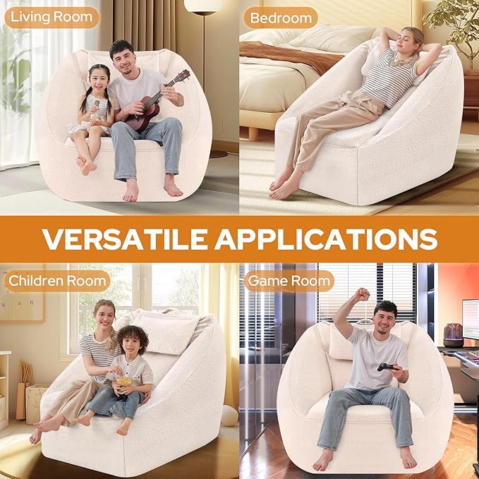 HABUTWAY Inflatable Bean Bag Chairs for Adult Blow up Chair Portable Inflatable Bean Bag Couch w/Electric Air Pump,Handle & Side Pocket for Movie Night Reading Gaming Living Room - Beige