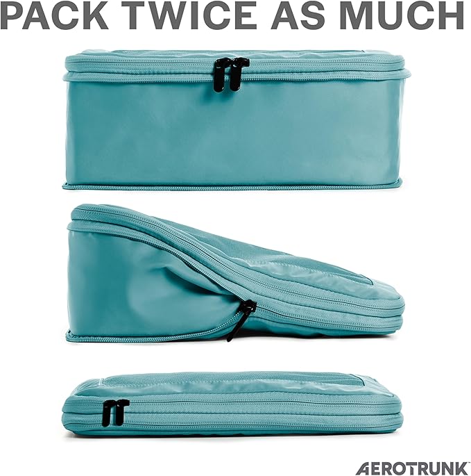 Compression Packing Cubes for Travel - Luggage Organizer Bags - Double Zipper Packing Cubes for Suitcases (2-Pack, Teal)