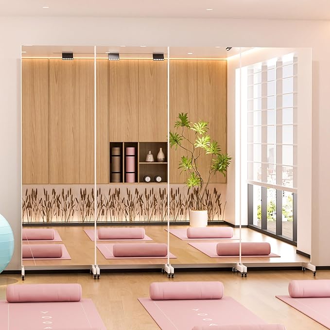 brisafe Home Gym Mirror 360° Swivel on Wheels, 71" X 24" Nano Film Super Lightweight Unbreakable Full Length Mirror for Yoga, Dance Studio, White