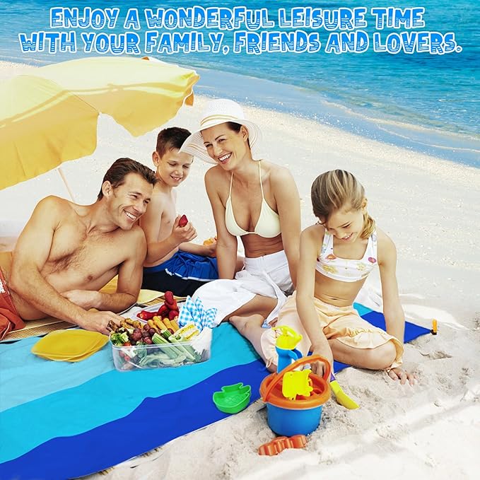 Beach Blanket Waterproof Sandproof 1-7 Adult Oversized 78 '' × 81 '' Lightweight Durable Compact Sand Free Beach Mat for Travel Camping Hiking Picnic Blanket