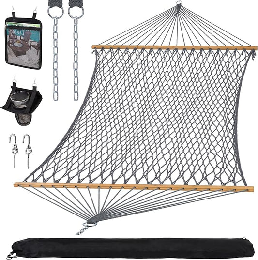 SUNCREAT Double Outdoor Hammock, Polyester Rope Hammock with Strong Spreader bar, Gray