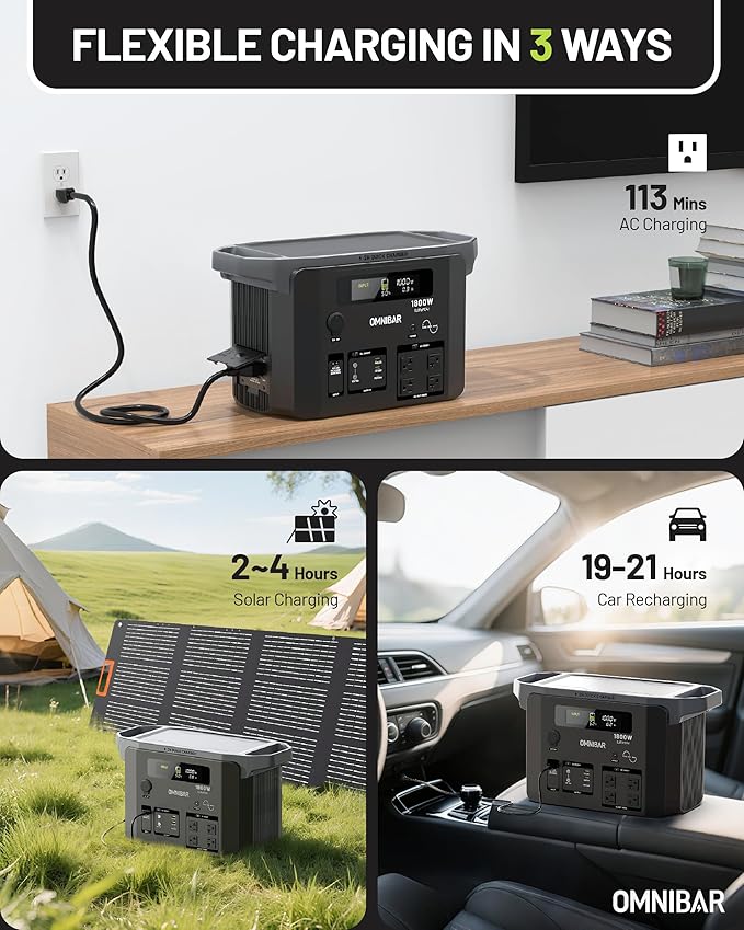 Portable Power Station 1800W (3600W Peak), 1536Wh LiFePO4 Battery Generator with 1800W AC & 100W USB-C Output, 2Hrs Fast Charging Solar Generator for Home Backup, Power Outages, Camping & RVs