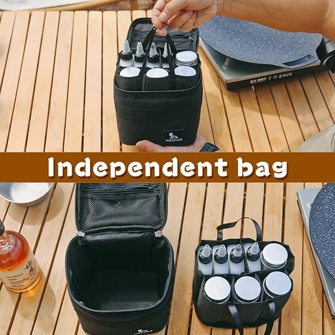 HIKEMAN Camping Portable Spice Set with 9 Containers - Pepper & Salt Shakers, Separable Storage Bag for Outdoor Travel, Camping, BBQ, Picnic