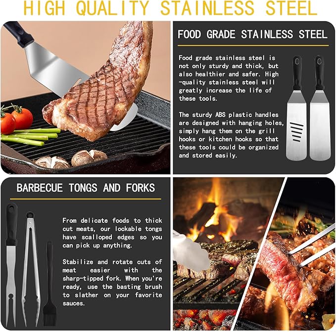 Supernal 46pcs Blackstone Griddle Accessories Upgraded Barbecue Presses Flat Top Grill Tools for Camp Chef Griddle Cover Salt and Pepper Shakers Grill Black Tools Set Enlarged Spatula Gift Set