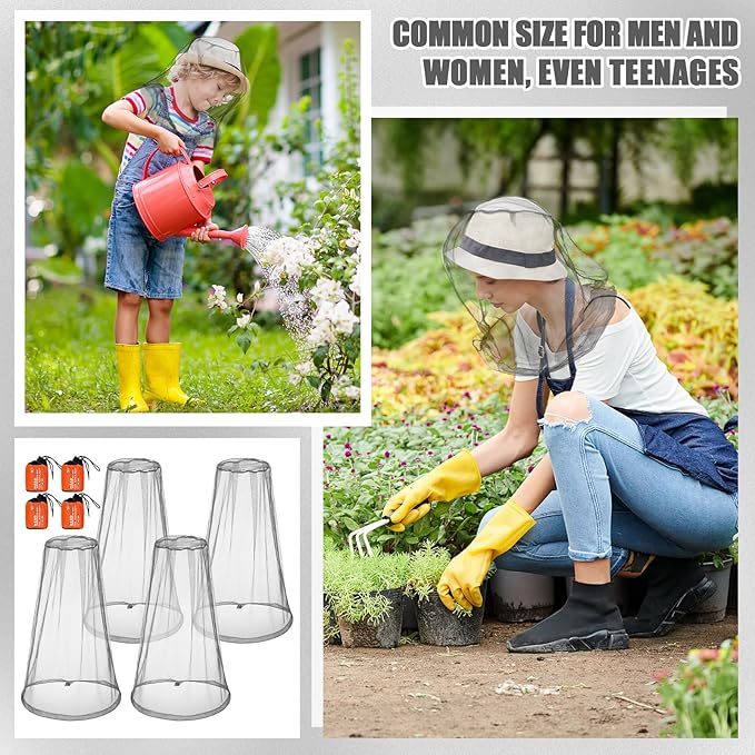 HESTYA 4 Pack Mosquito Head Net Face Mesh Protecting Net for Outdoor Hiking Camping Climbing Mosquito Fly Insects Preventing(Grey)